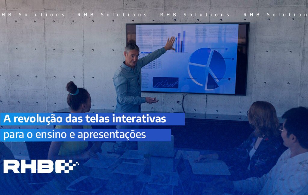 Tela interativa em uma sala de aula sendo usada para uma apresentação.